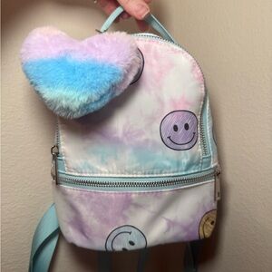 Pastel Tie-Dye Backpack Purse with Smiley Faces BUNDLE